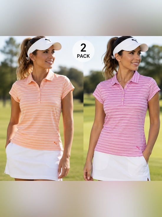 Puma Tops - Puma Golf Women’s Polo Shirt Bundle 2 Pack Small NWT Pink Orange Striped